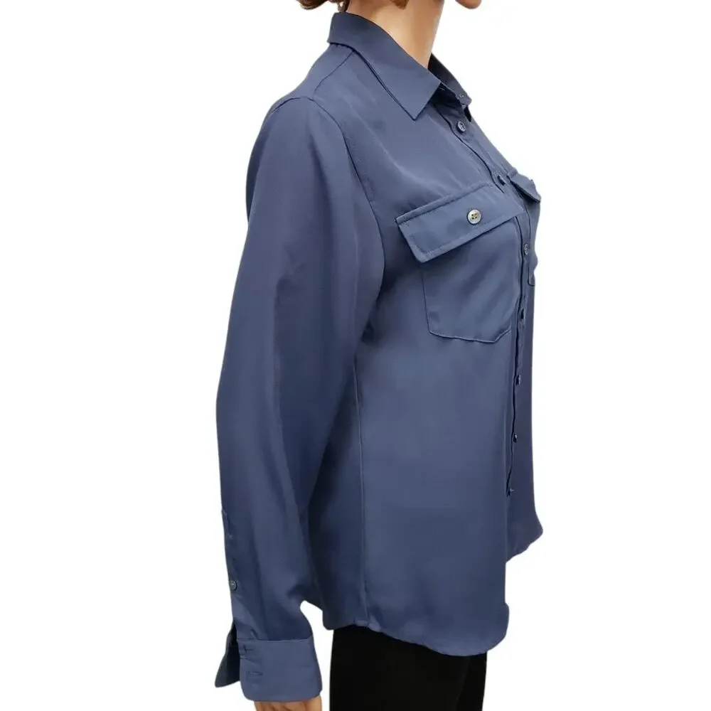 J. Crew Long Sleeve Button down Shirt with Button Flap Pockets Top Women 6 Blue